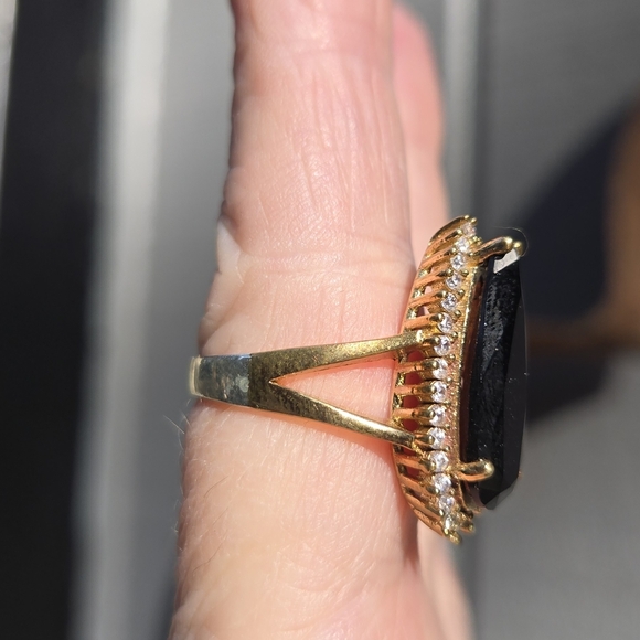 Black Onyx &Topaz Sterling & Gold Statement Ring Sz8.5 - Picture 4 of 11